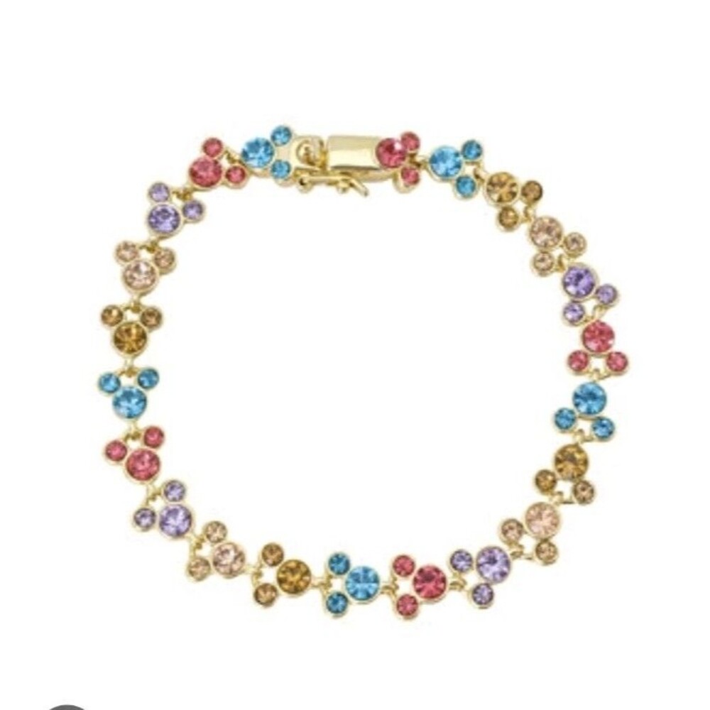 Disney Crystal Multi-Color Station Mickey Mouse Tennis Bracelet Gold-flash Plate